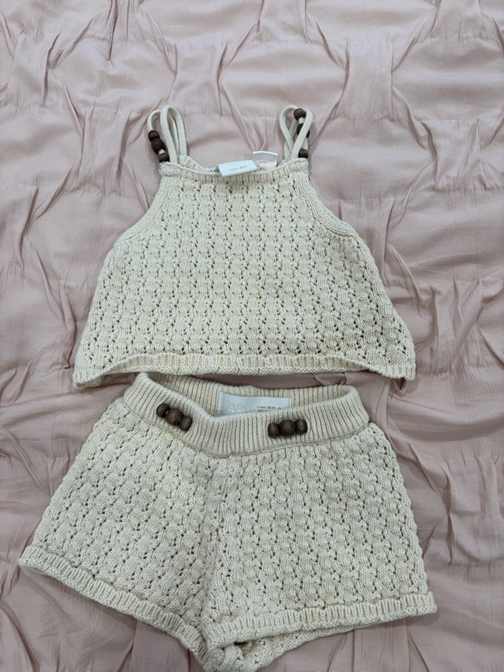 Zara Cream Knit Tank & Shorts Set with Bead Trim